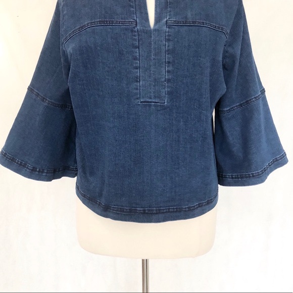 Eloquii Flare Sleeve Dark Indigo Denim Top - Picture 4 of 8